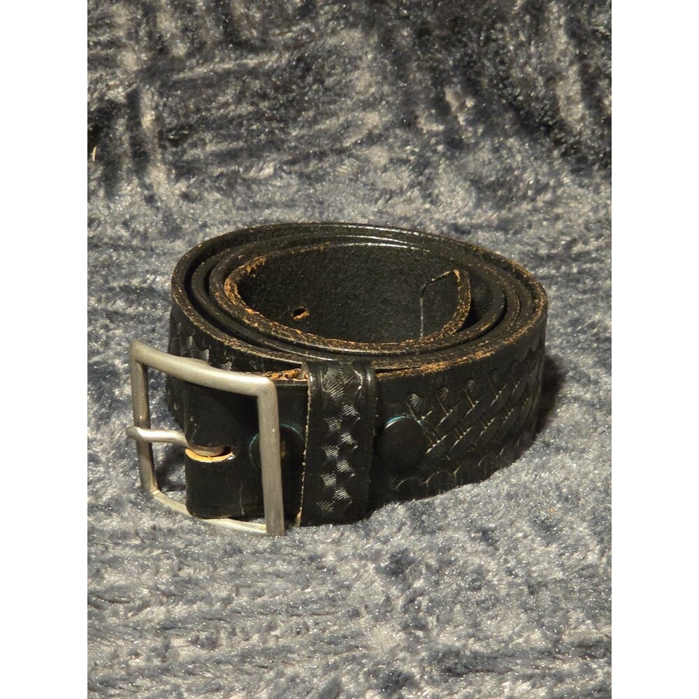 JAY PEE Black Basket Stamped Lined 1 3/4" Gun Belt / Garrison Belt 46" to 50"